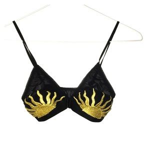 Nasty Gal Celestial Sun Bra Embroidered Black XS